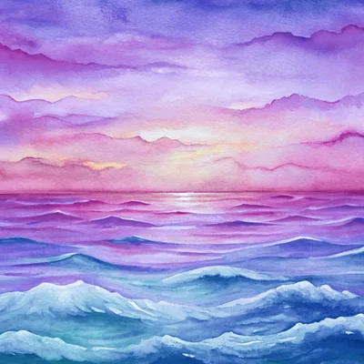 Watercolor Painting Of A Serene Ocean Sunset