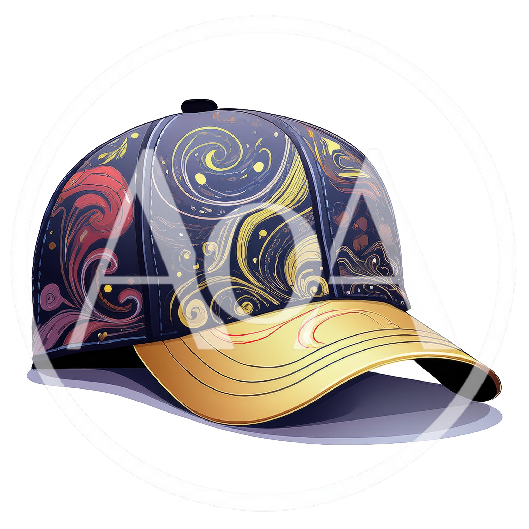 Artistic Baseball Cap With Swirling Abstract Patterns