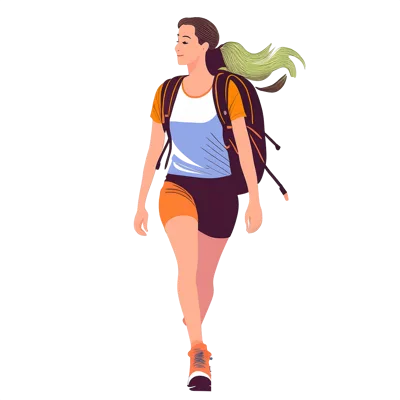 Young Woman Hiking With Backpack In Flat Illustration Style