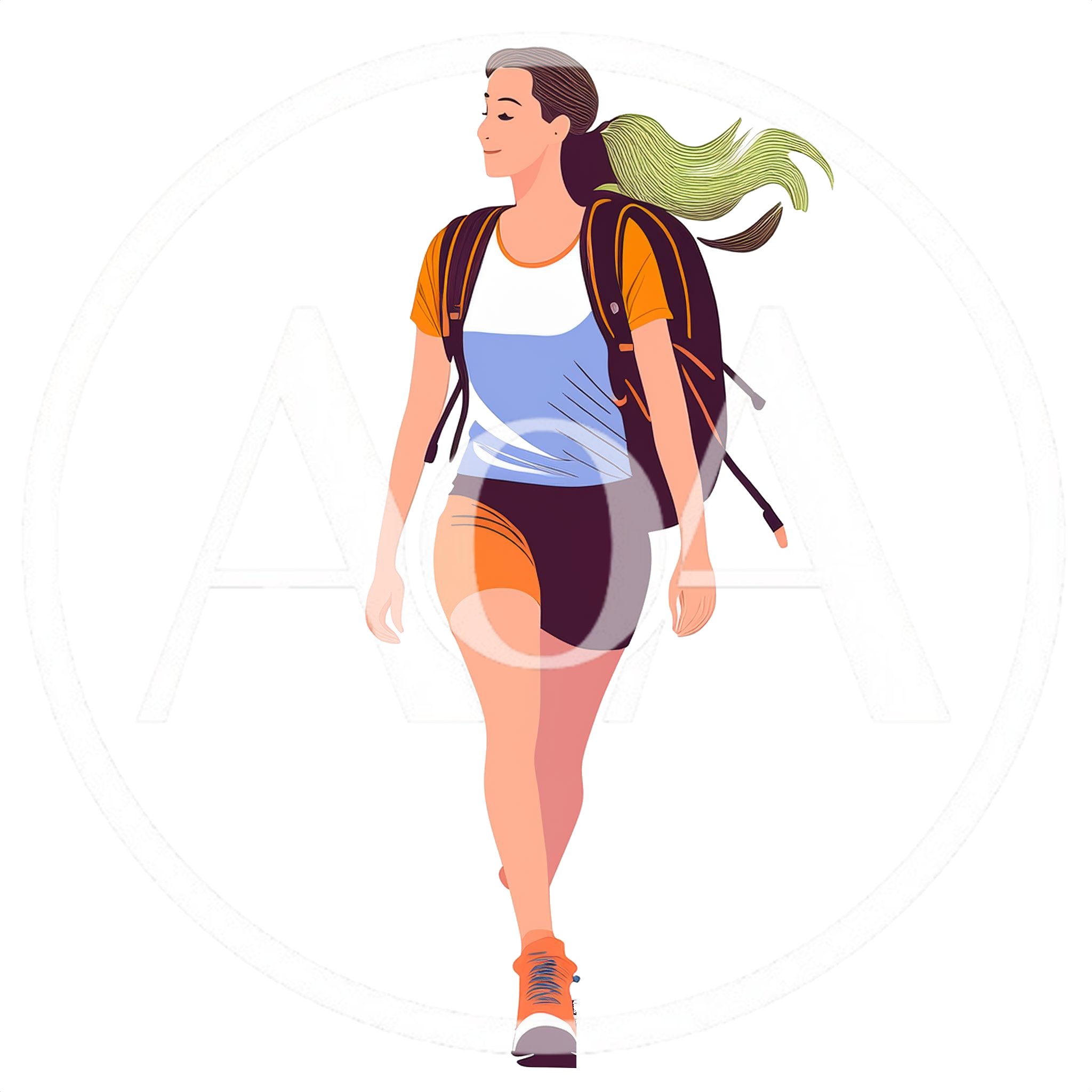 Young Woman Hiking With Backpack In Flat Illustration Style