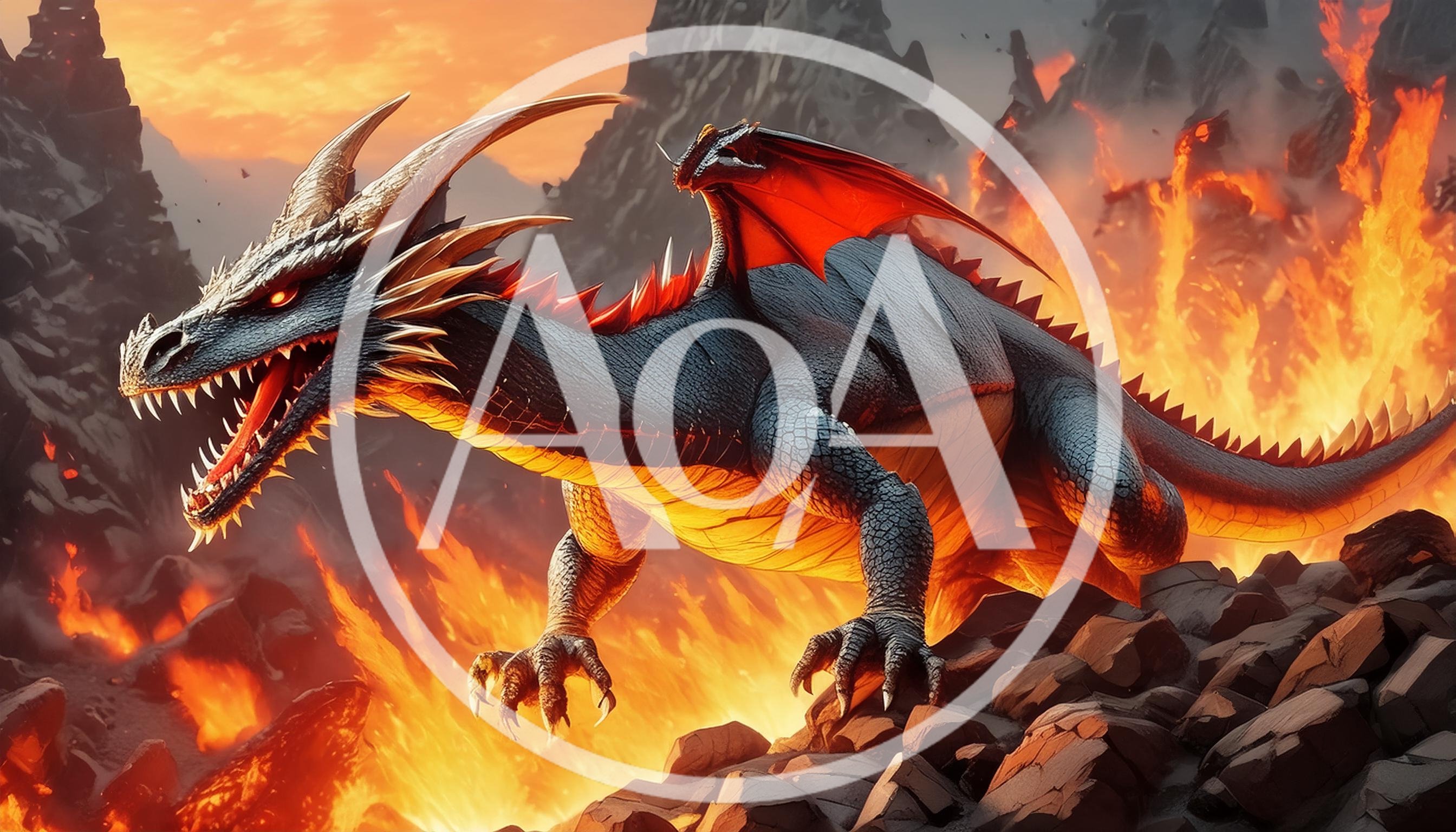 Fierce Black Dragon Roaring Amidst Volcanic Fire