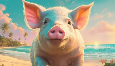 Cute Piglet Standing on a Tropical Beach