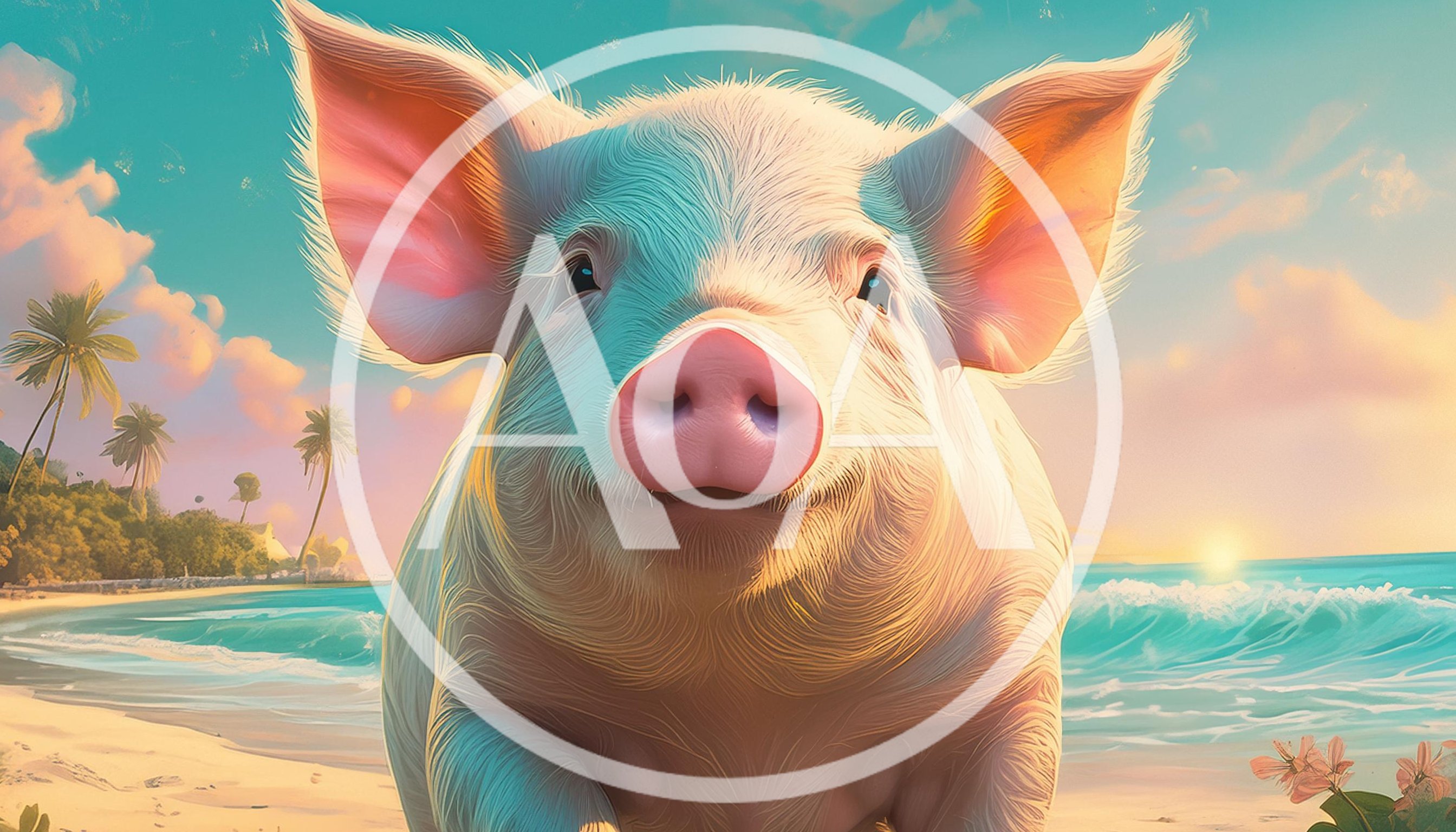 Cute Piglet Standing on a Tropical Beach