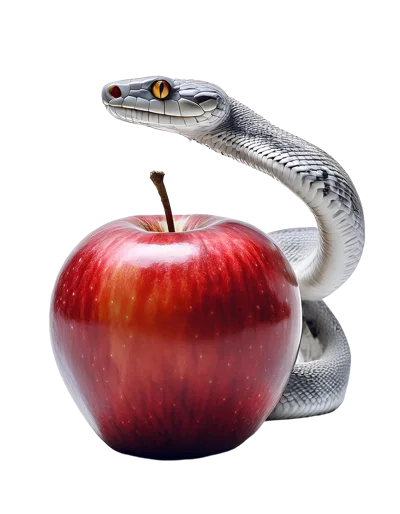 Silver Snake Coiled Around A Red Apple