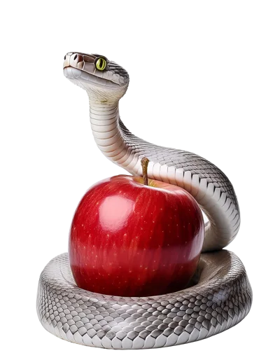 Grey Snake Coiled Around A Fresh Red Apple