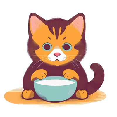Cute Cartoon Kitten Eating From A Bowl