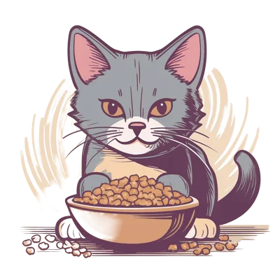 Cute Grey Kitten Eating Dry Food From A Bowl
