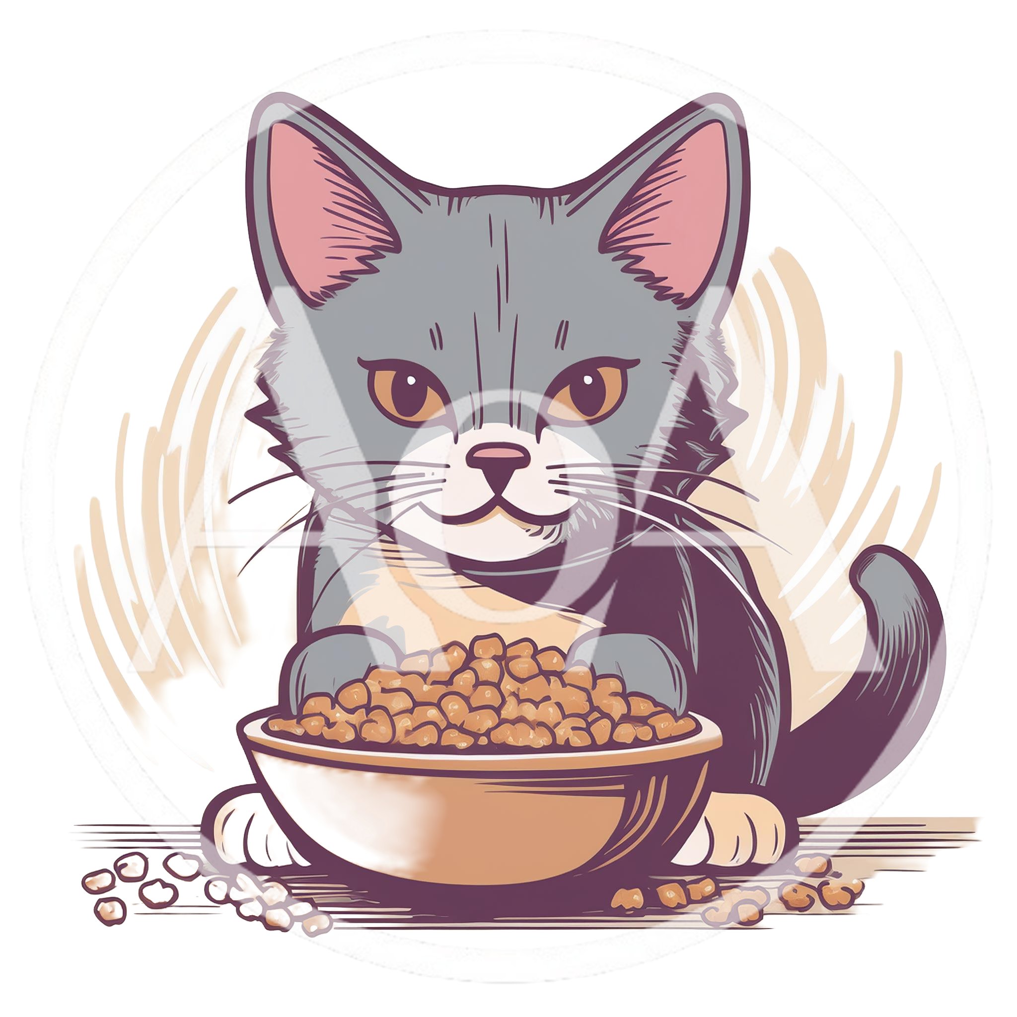 Cute Grey Kitten Eating Dry Food From A Bowl