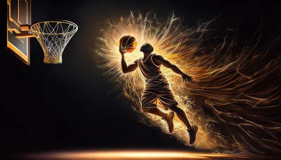 Basketball Player Performing A Dynamic Slam Dunk