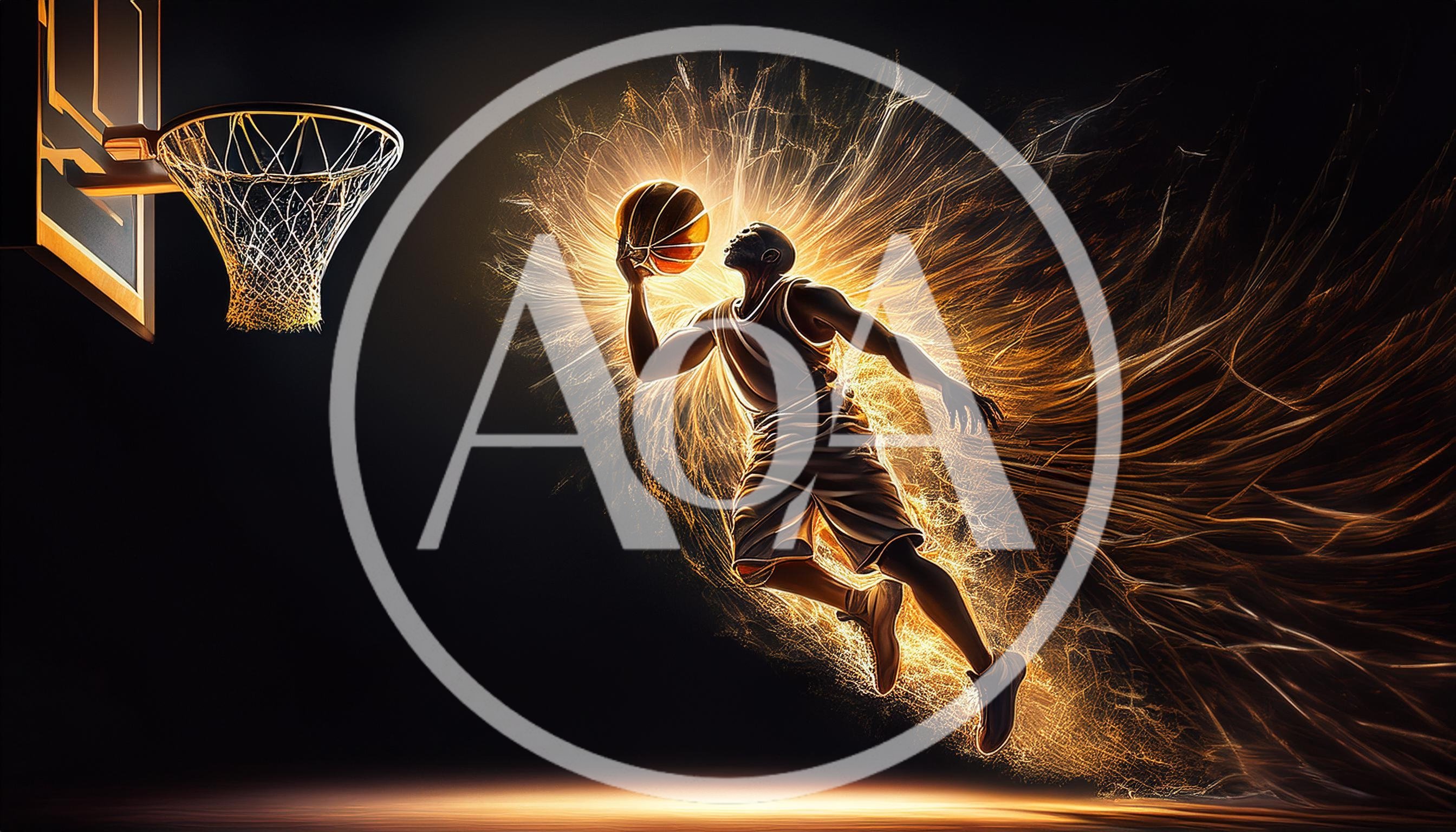 Basketball Player Performing A Dynamic Slam Dunk