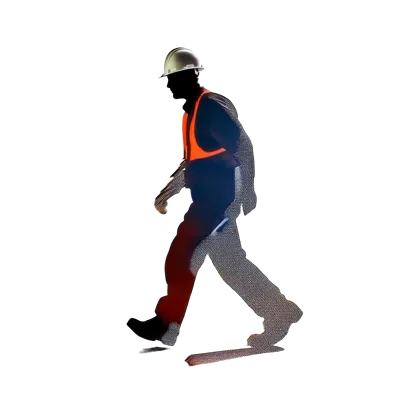 Construction Worker Silhouette Walking With Digital Mesh Effect