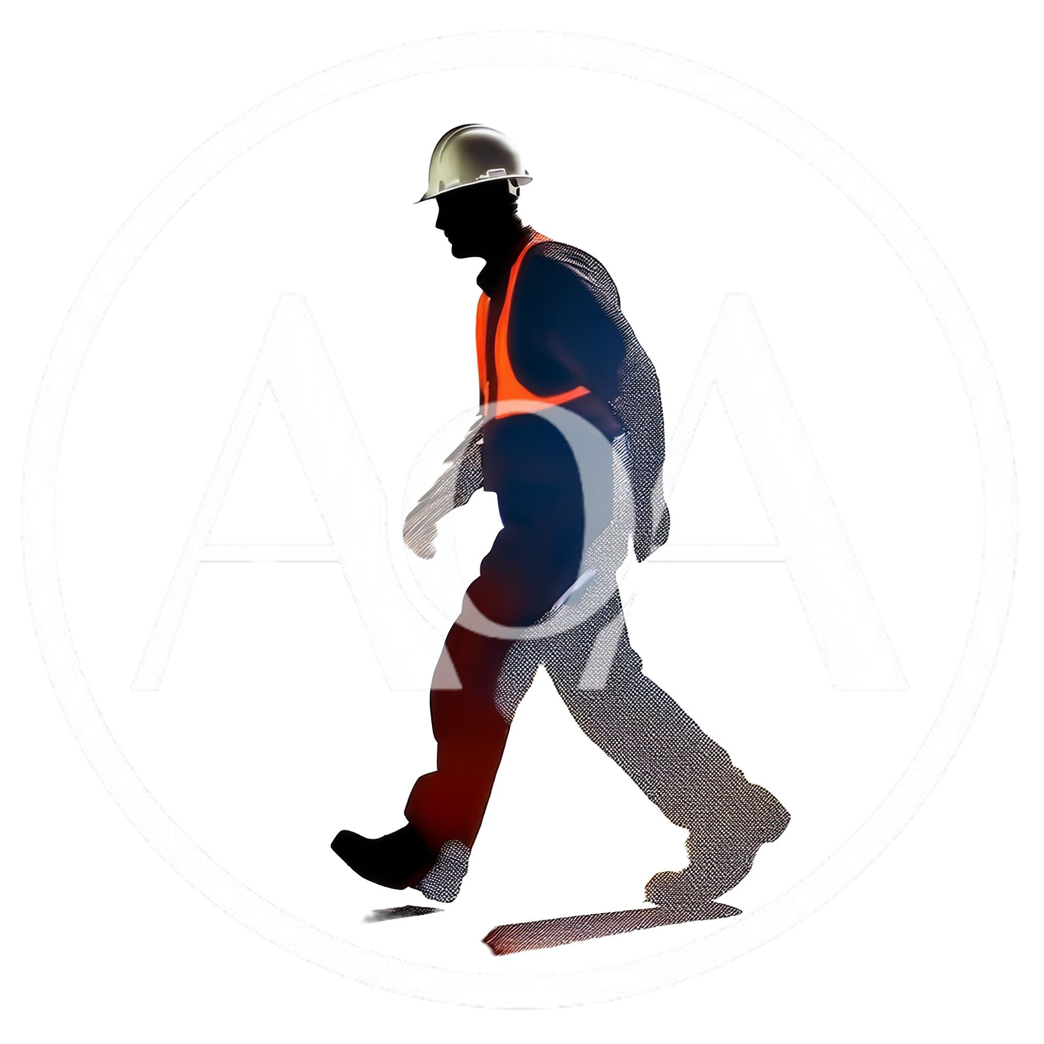 Construction Worker Silhouette Walking With Digital Mesh Effect