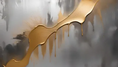 Abstract Gold Paint Drip On Grey Textured Background