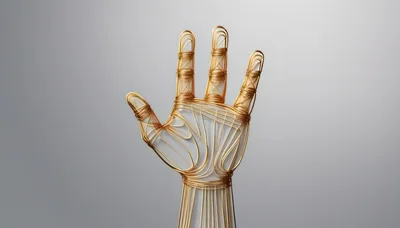 Abstract Wireframe Hand Sculpture On Grey Background