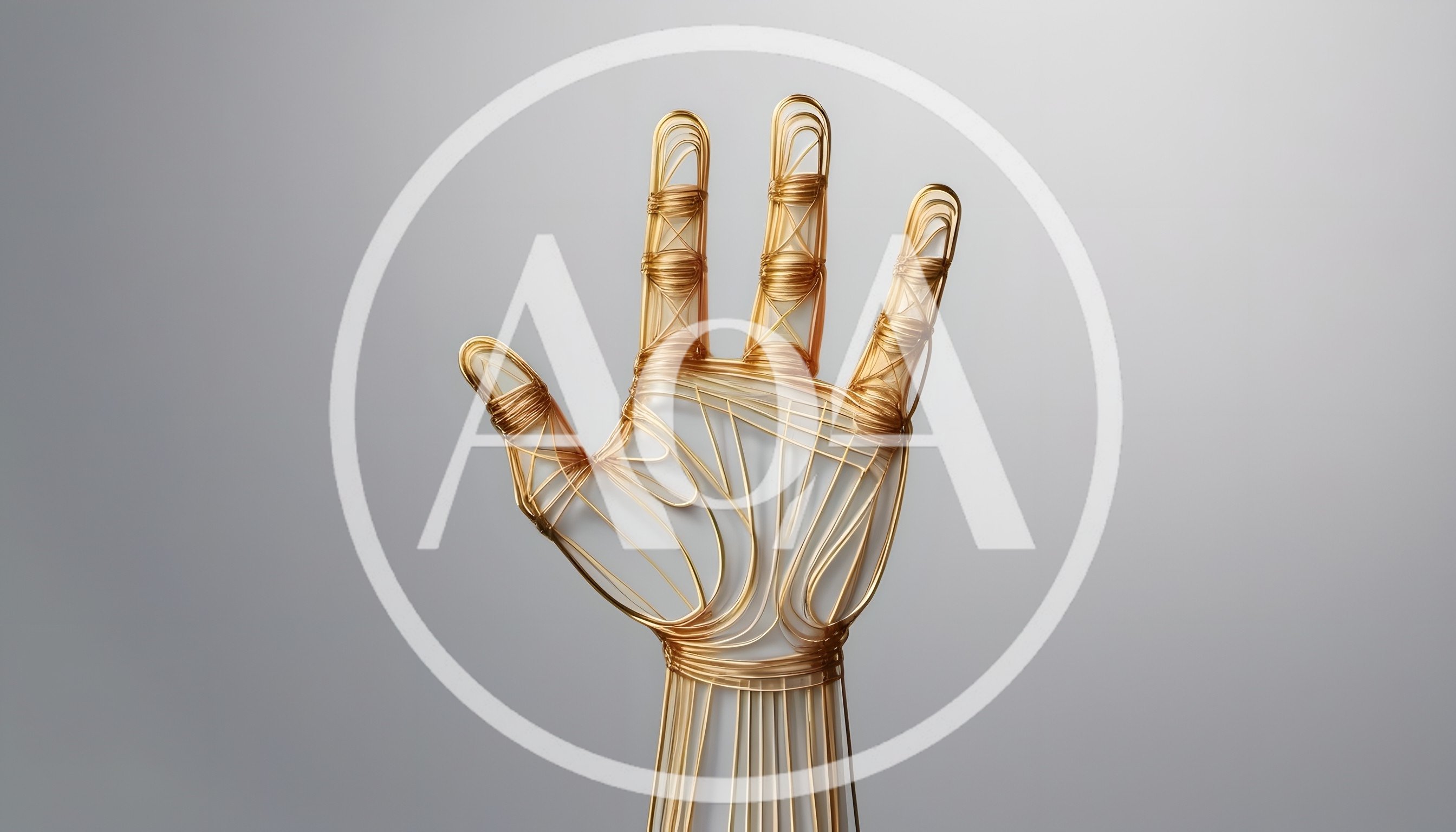Abstract Wireframe Hand Sculpture On Grey Background