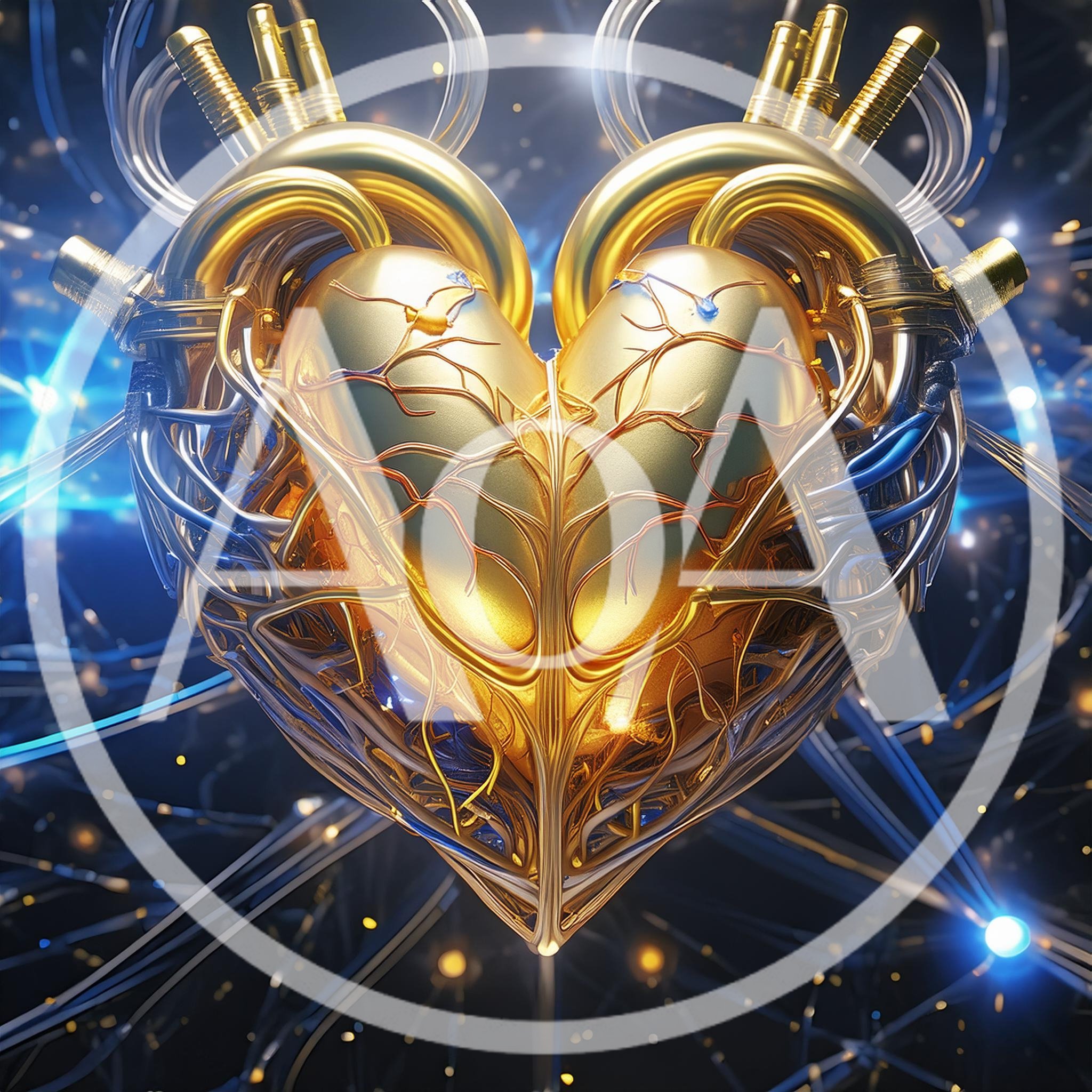 Golden Mechanical Heart With Intricate Cybernetic Wiring