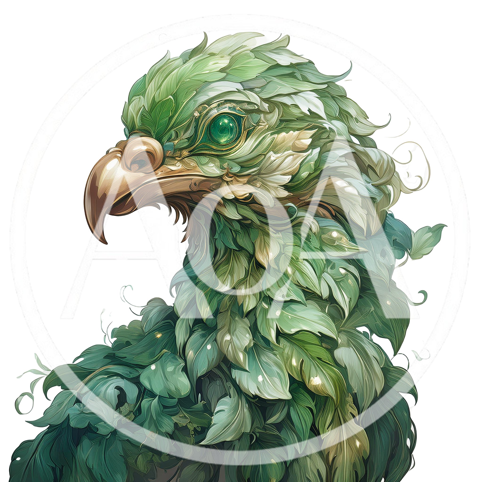 Stylized Green Leafy Eagle Portrait Illustration