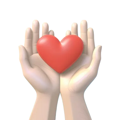 3D Rendered Human Hands Holding A Red Heart