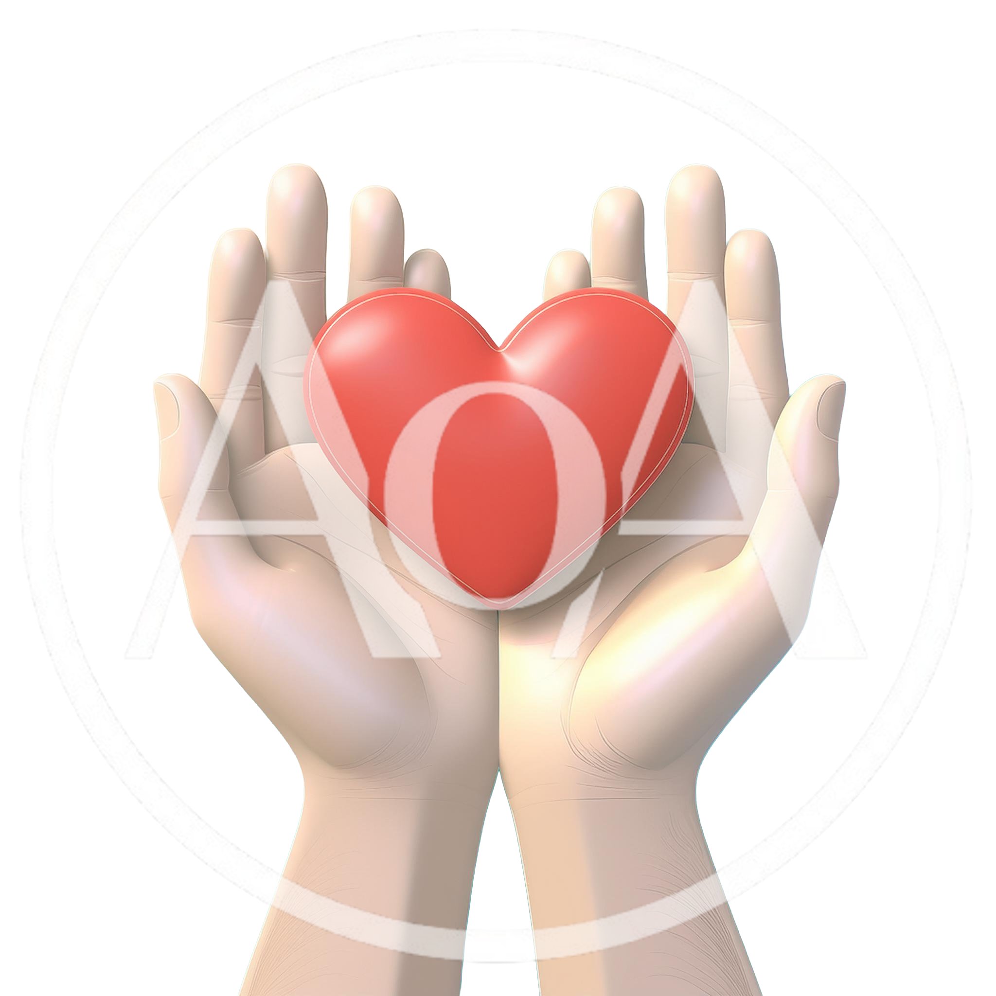 3D Rendered Human Hands Holding A Red Heart