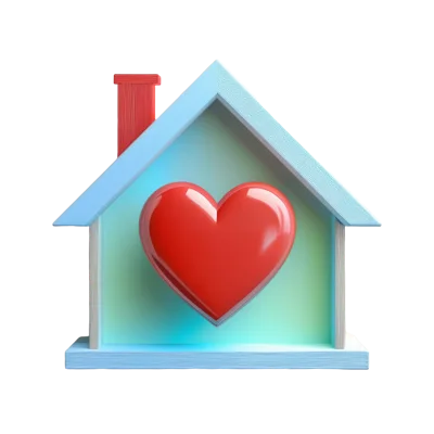 3D Rendered House Icon With Red Heart