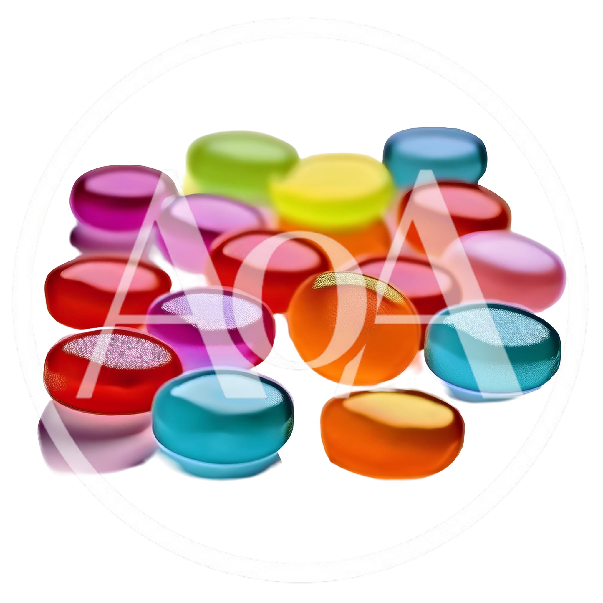 Colorful Translucent Hard Candies Scattered on White Surface