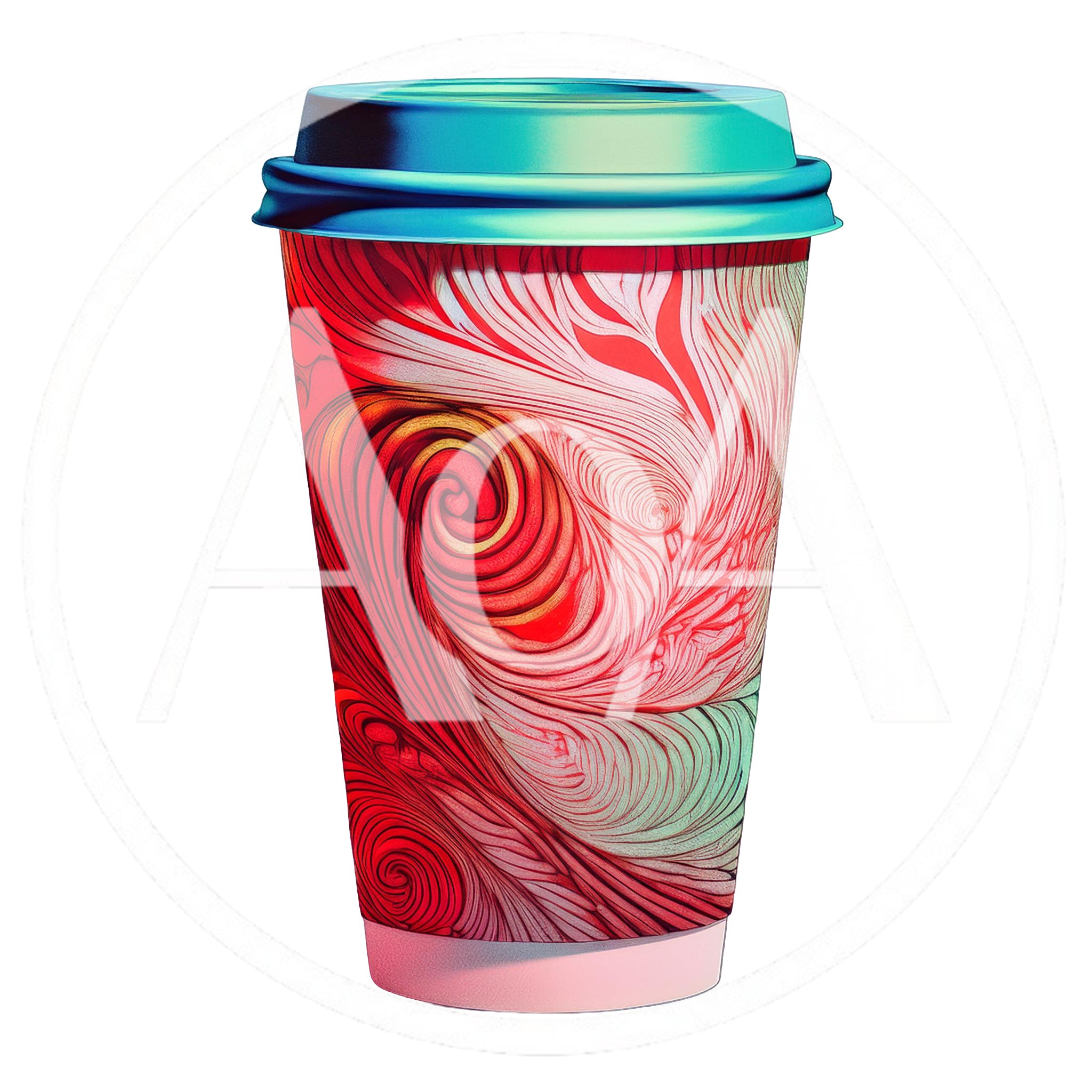Disposable Coffee Cup With Abstract Swirling Red Pattern