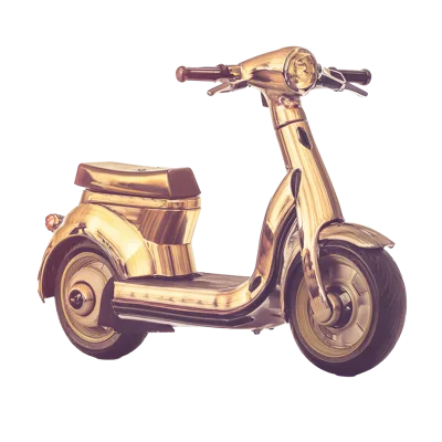 Golden Vintage Style Scooter Isolated On White Background