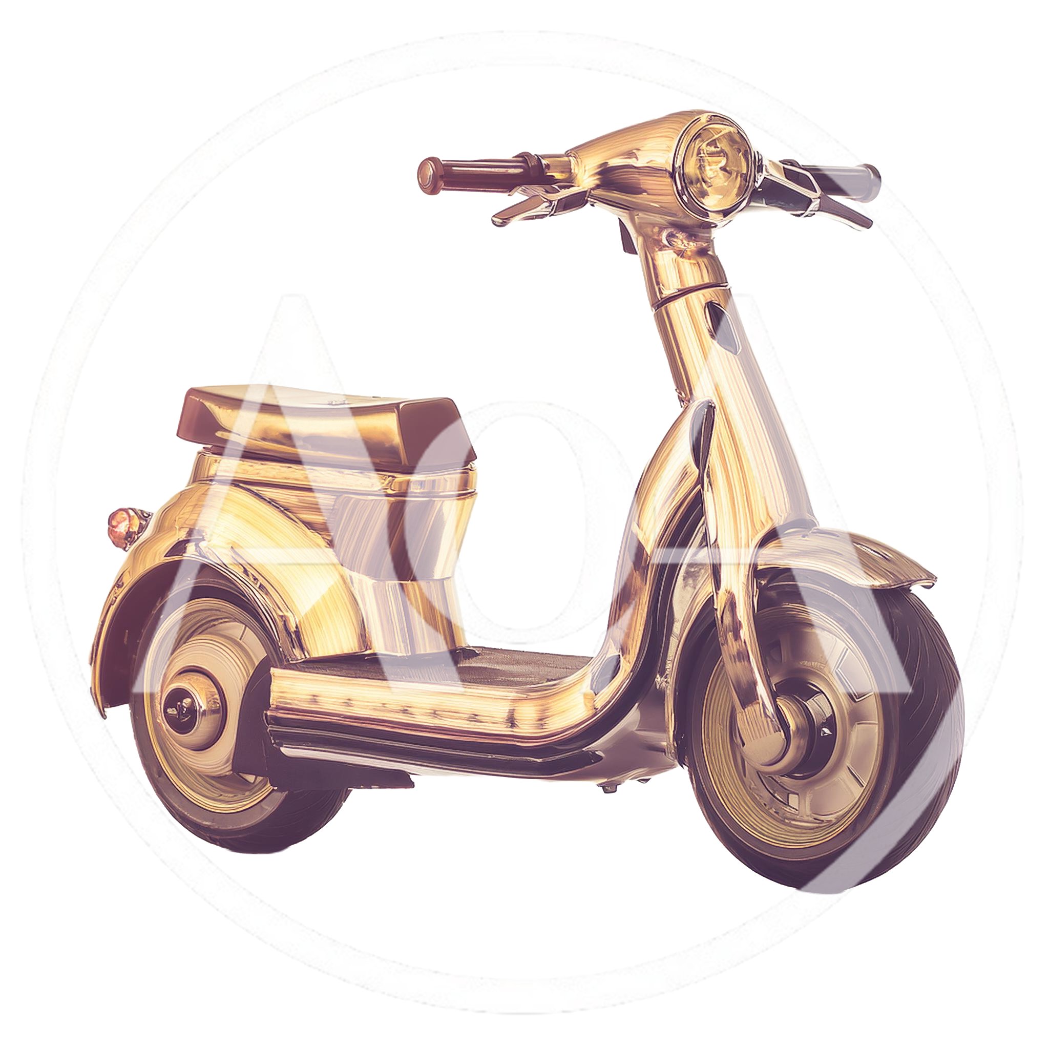 Golden Vintage Style Scooter Isolated On White Background