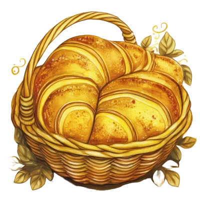 Fresh Golden Croissants In A Woven Wicker Basket