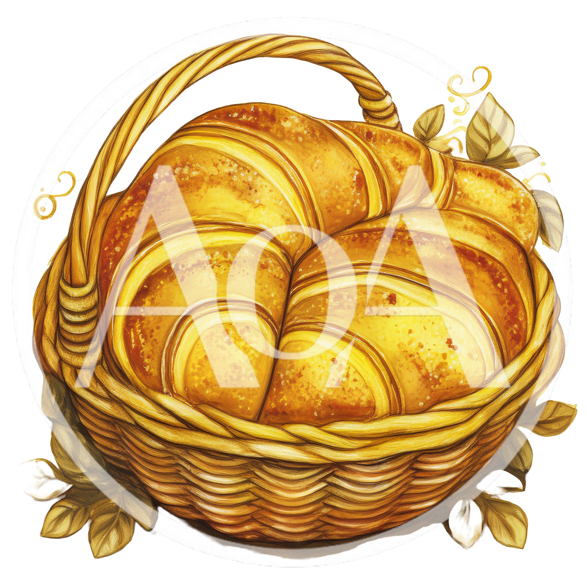 Fresh Golden Croissants In A Woven Wicker Basket
