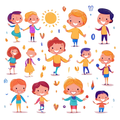 Group Of Happy Cartoon Children Playing Together