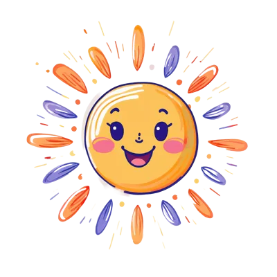Cute Cartoon Sun Character With Smiling Face