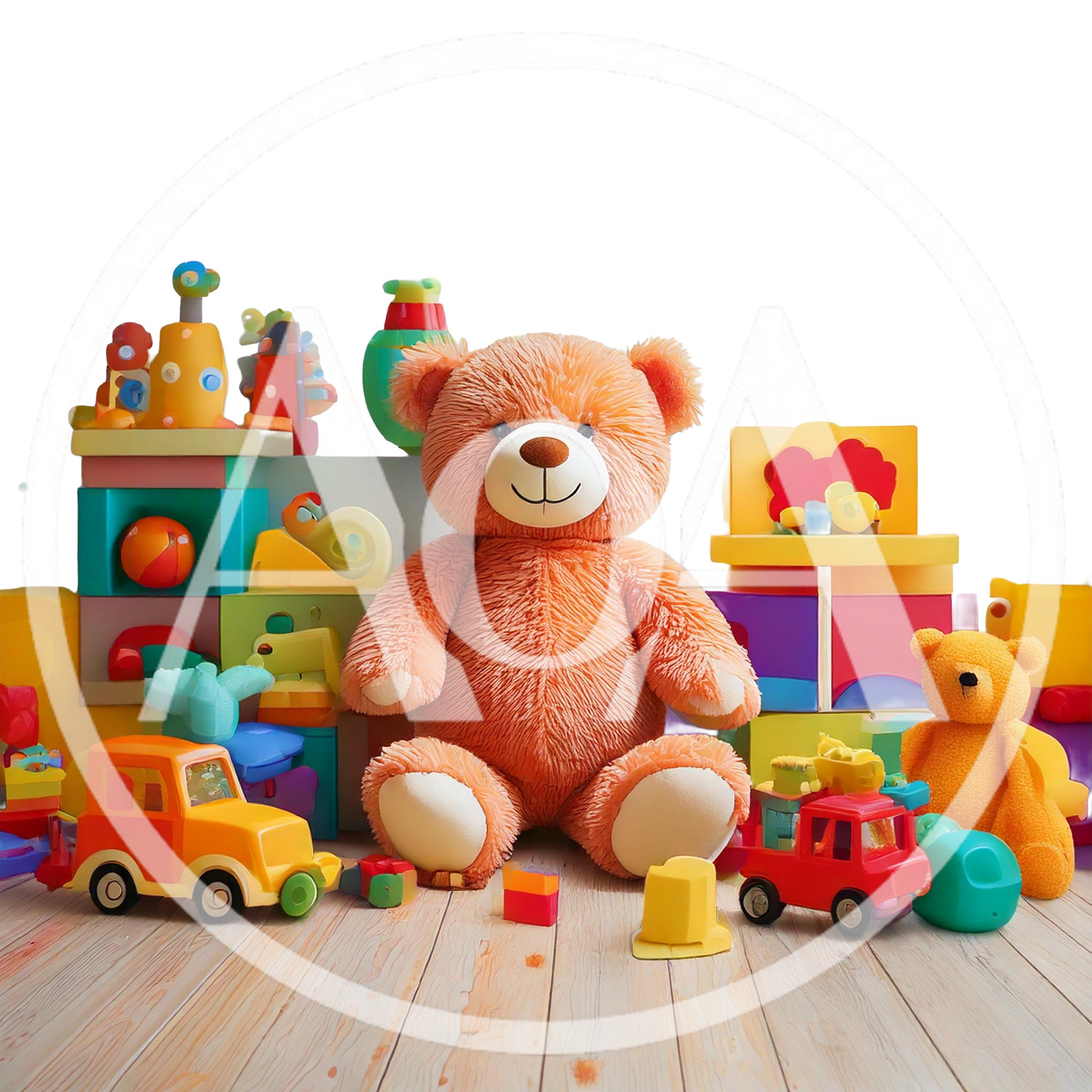 Collection of Colorful Childrens Toys and Teddy Bears
