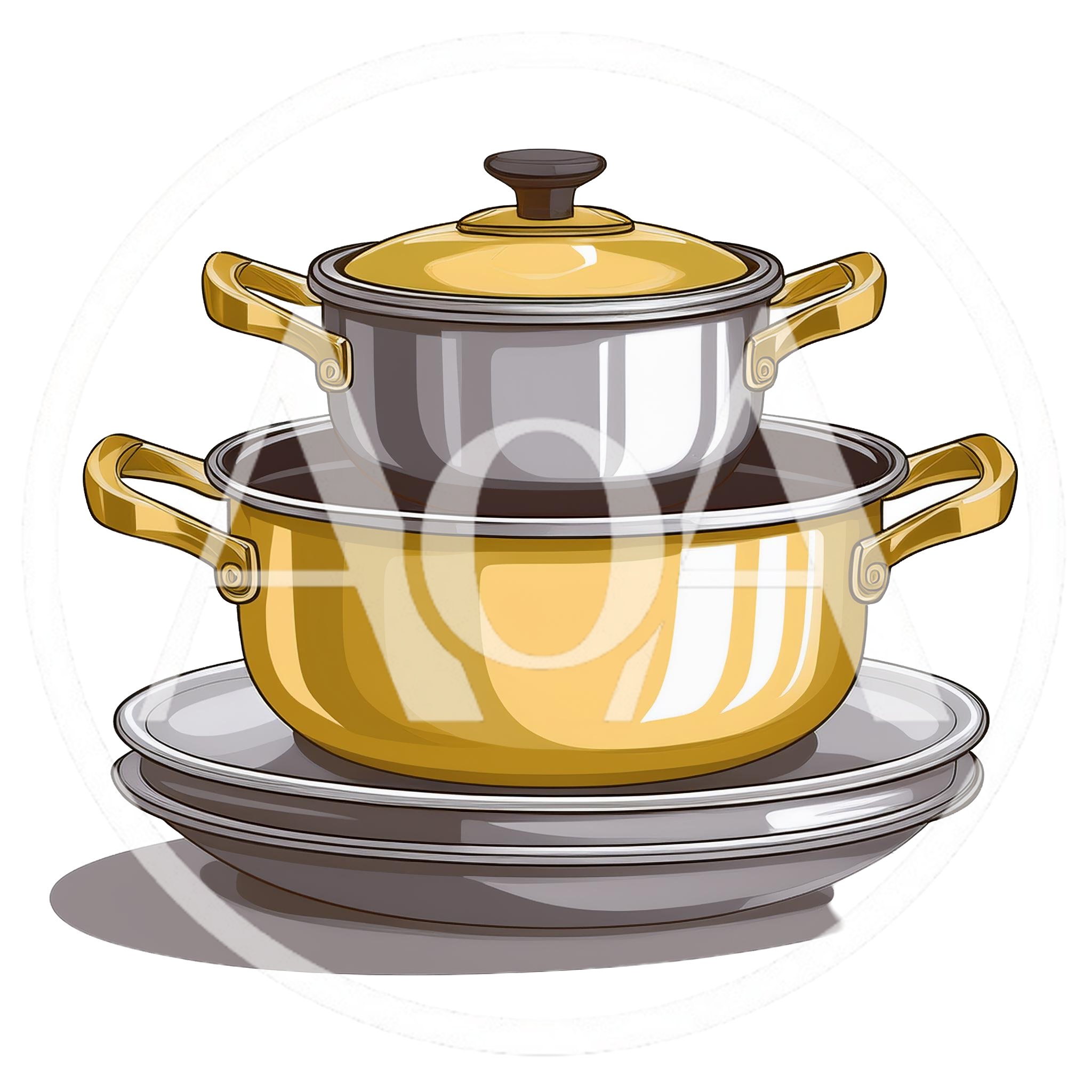 Stacked Kitchen Cookware Set With Pots And Plates