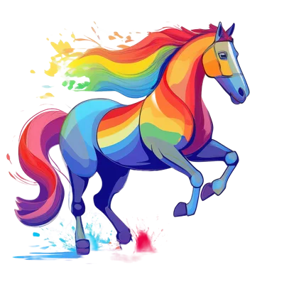 Rainbow Colored Horse Running With Artistic Paint Splatters