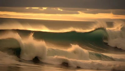 Powerful Ocean Waves Crashing During Golden Hour