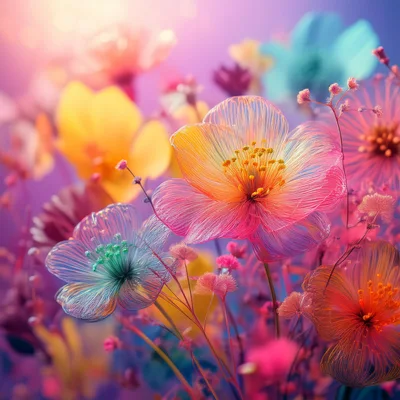 Abstract Digital Art Of Translucent Multicolored Flowers