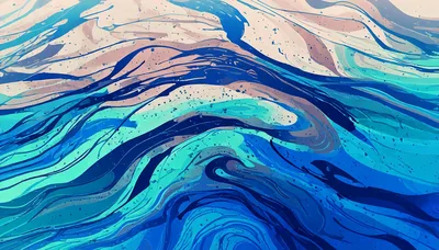 Abstract Fluid Art With Swirling Blue And Turquoise Waves
