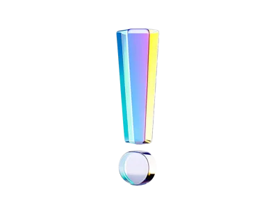 3D Rendered Iridescent Glass Exclamation Mark Symbol