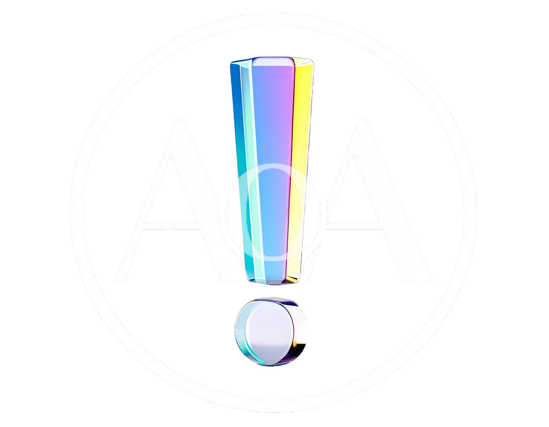 3D Rendered Iridescent Glass Exclamation Mark Symbol