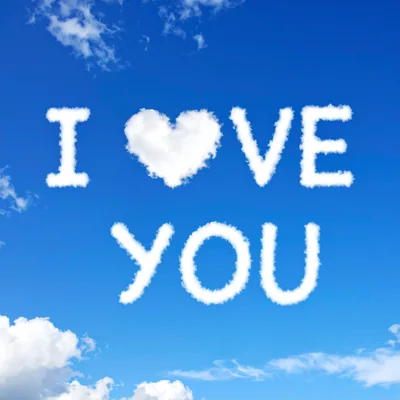 I Love You Text Formed By Clouds In Blue Sky
