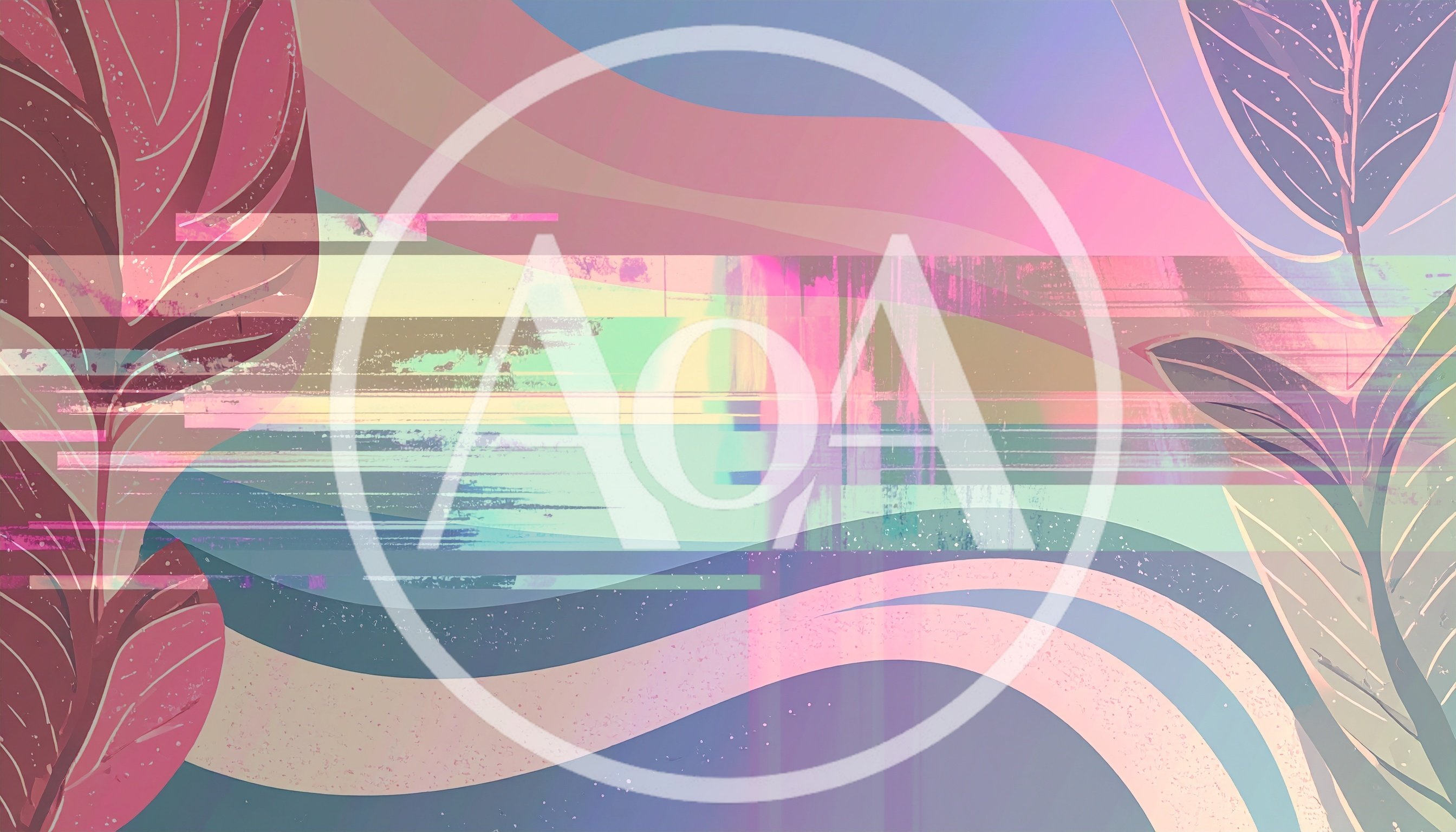 Abstract Digital Art With Glitch Effect And Botanical Elements