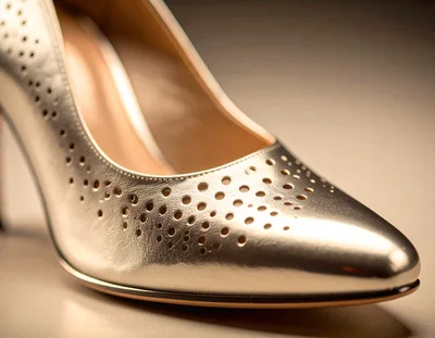 Close Up Of A Metallic Gold Stiletto Pump