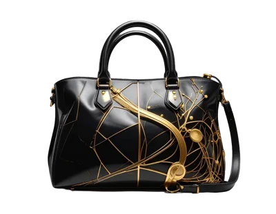 Luxury Black Leather Handbag With Gold Geometric Accents