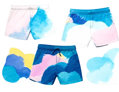 Three Pairs Of Watercolor Patterned Swim Shorts