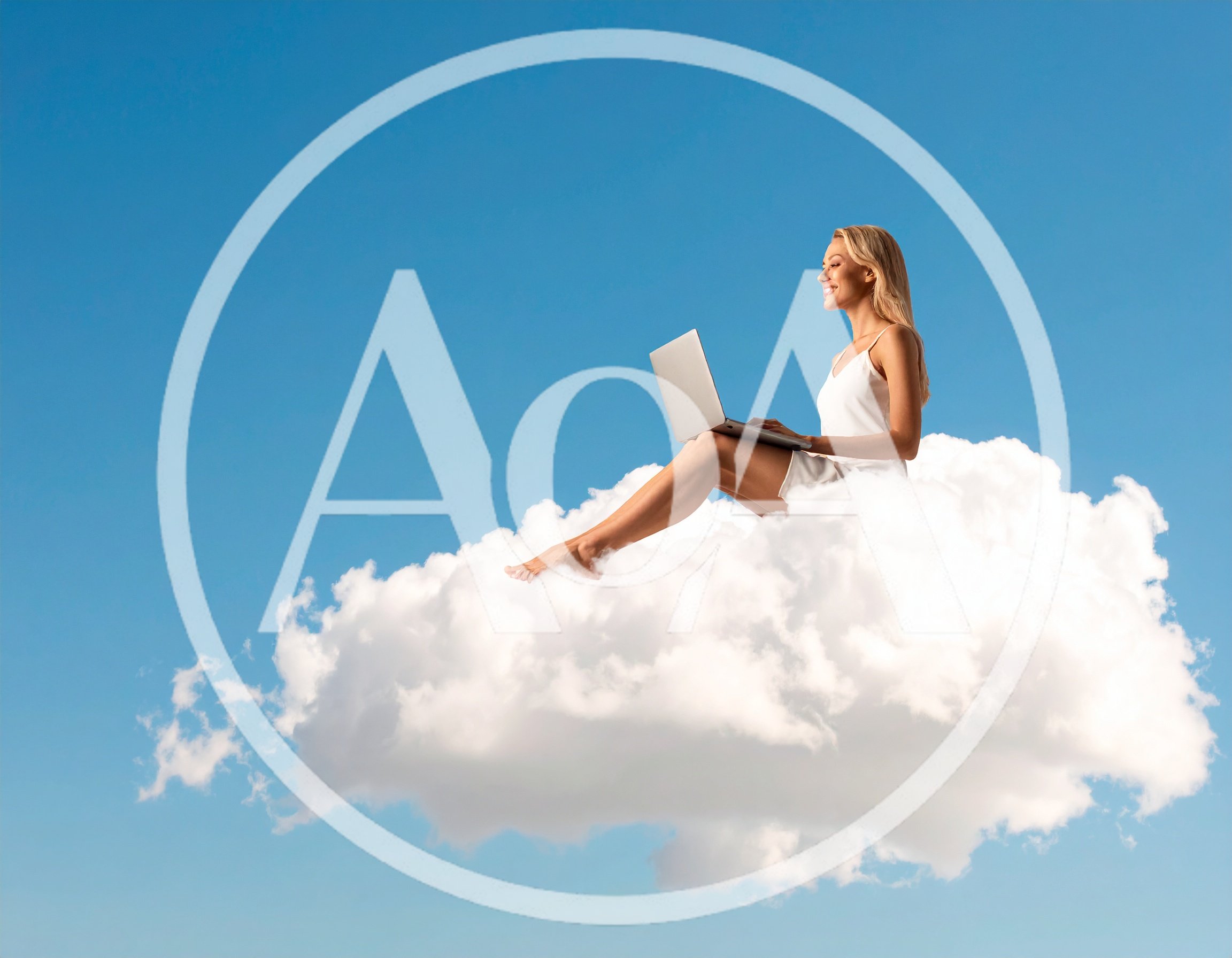 Woman Sitting On A Cloud Using A Laptop