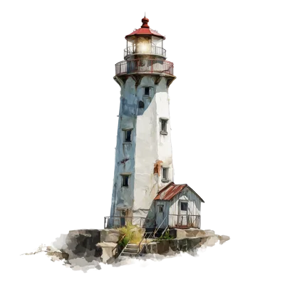 Isolated Painting Of A Weathered Coastal Lighthouse