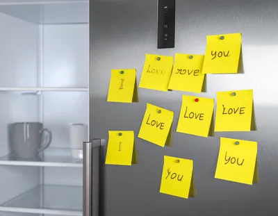 Yellow Sticky Notes With Love Messages On Refrigerator