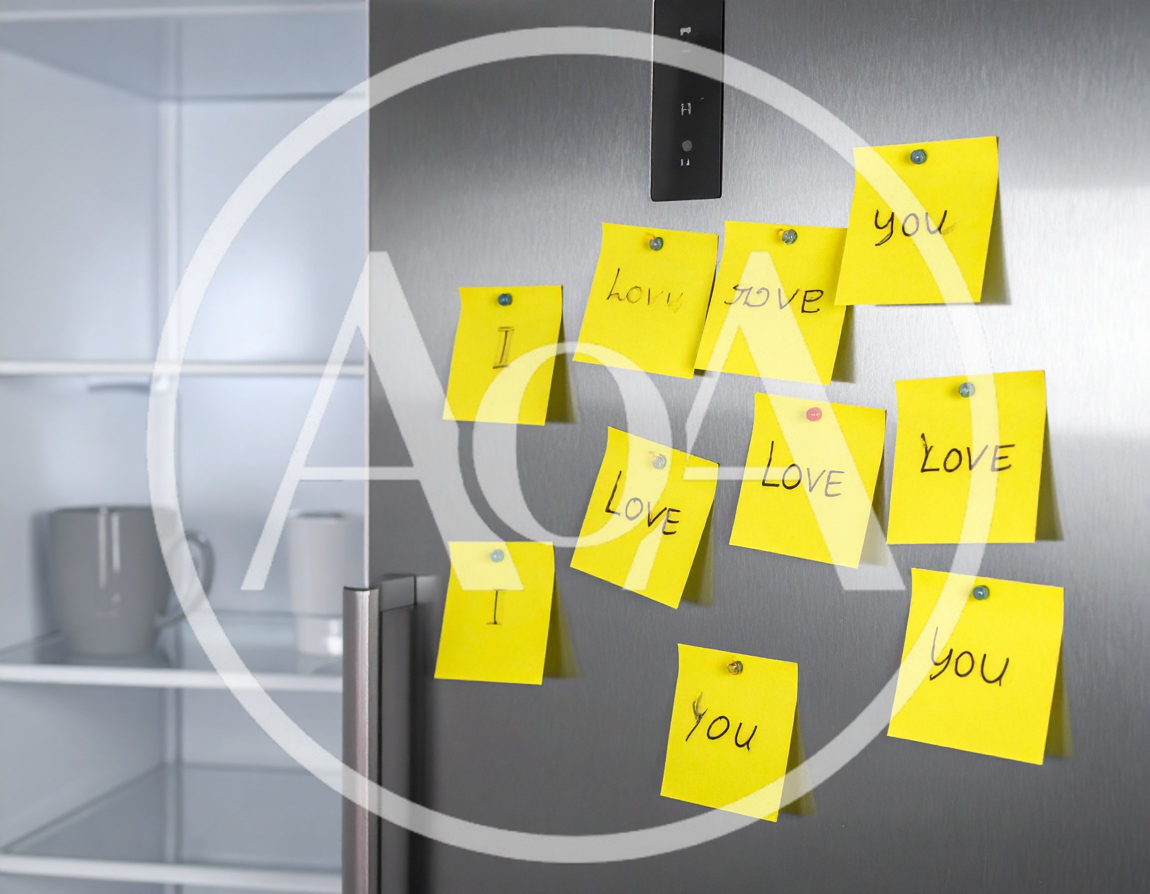 Yellow Sticky Notes With Love Messages On Refrigerator