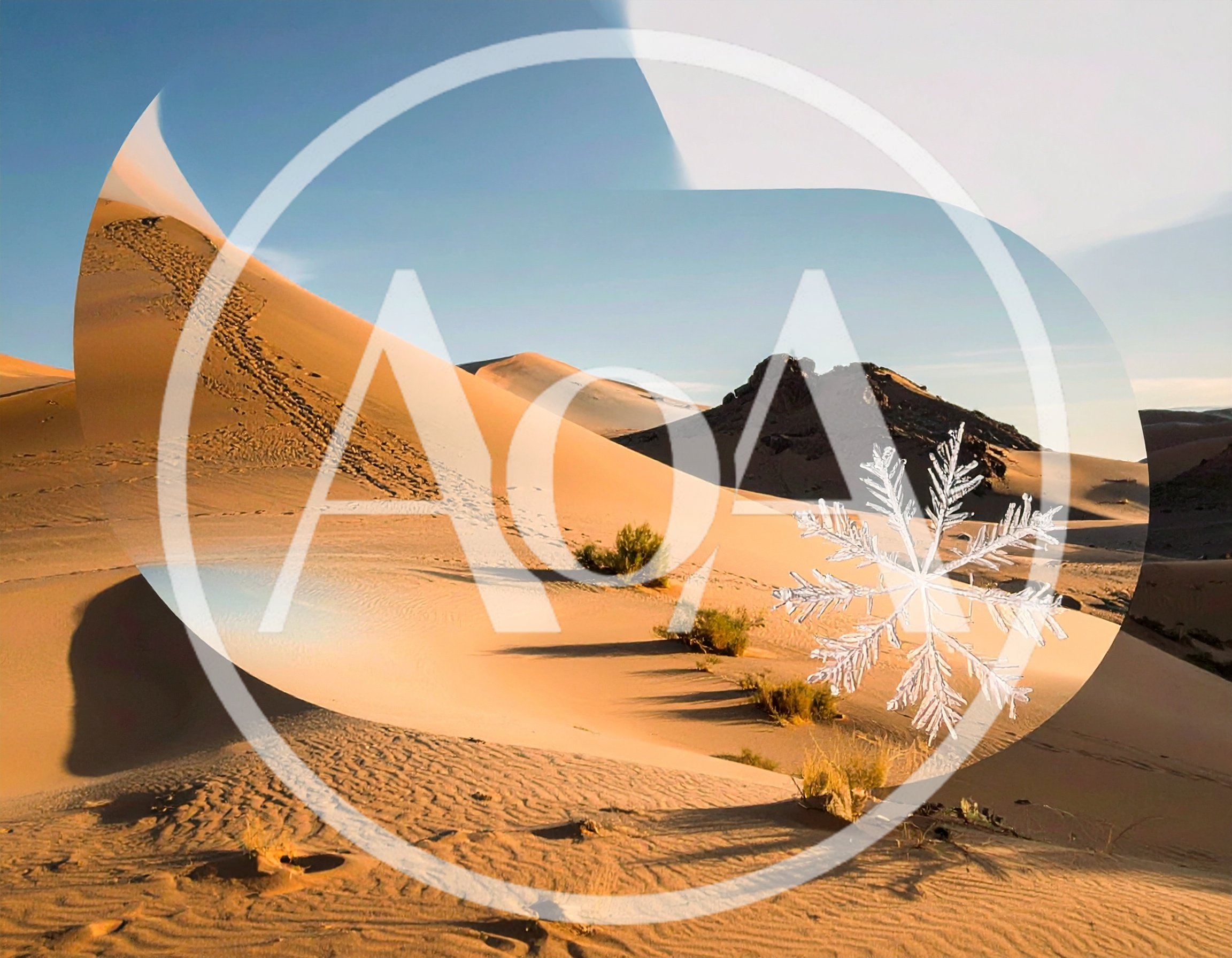 Surreal Snowflake Floating Over Desert Sand Dunes